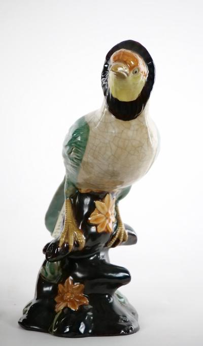 Large Pair English Glazed Porcelain Terracotta Birds Statues