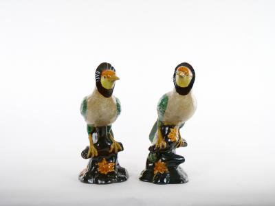 Large Pair English Glazed Porcelain Terracotta Birds Statues