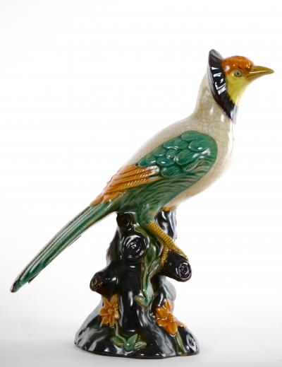 Large Pair English Glazed Porcelain Terracotta Birds Statues