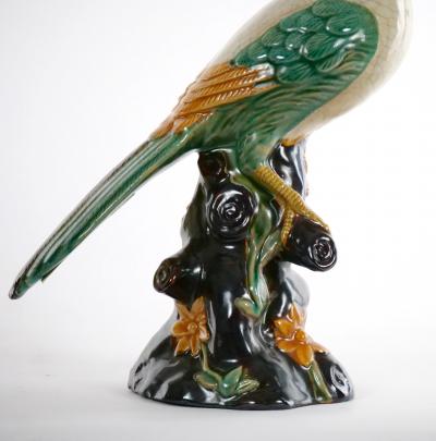 Large Pair English Glazed Porcelain Terracotta Birds Statues