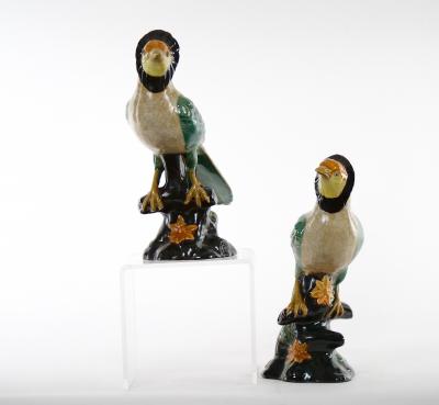 Large Pair English Glazed Porcelain Terracotta Birds Statues