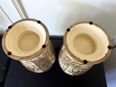 Large Pair Japanese Satsuma Ceramic Vases Kozan Meiji Period