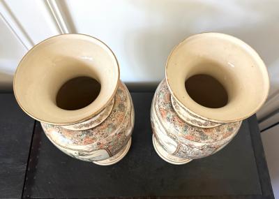 Large Pair Japanese Satsuma Ceramic Vases Kozan Meiji Period