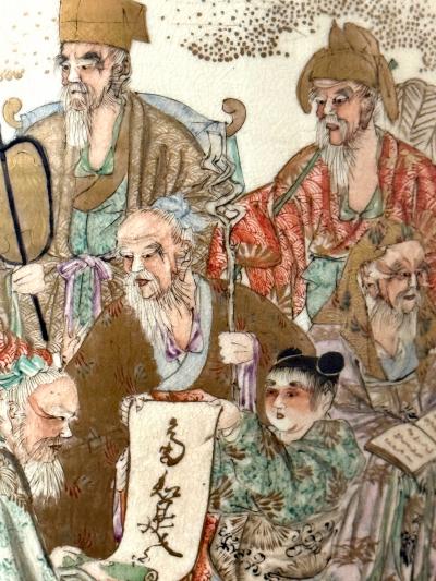 Large Pair Japanese Satsuma Ceramic Vases Kozan Meiji Period