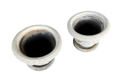 Large Pair Neoclassical Style Cast Stone Planters with Undertrays