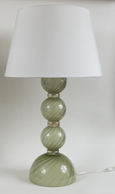 Large Pair Of Artisan Blown Pale Green Swirl Lamps Contemporary