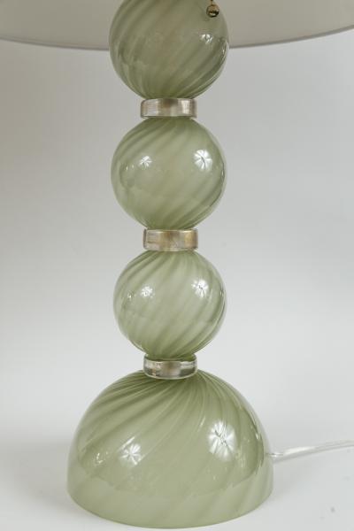 Large Pair Of Artisan Blown Pale Green Swirl Lamps Contemporary
