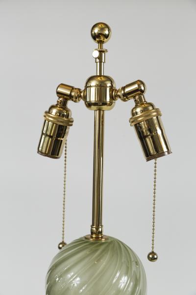 Large Pair Of Artisan Blown Pale Green Swirl Lamps Contemporary