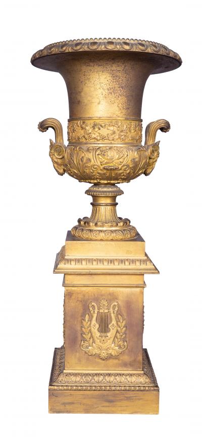 Large Pair Of French Empire Ormolu Campagna Form Urns