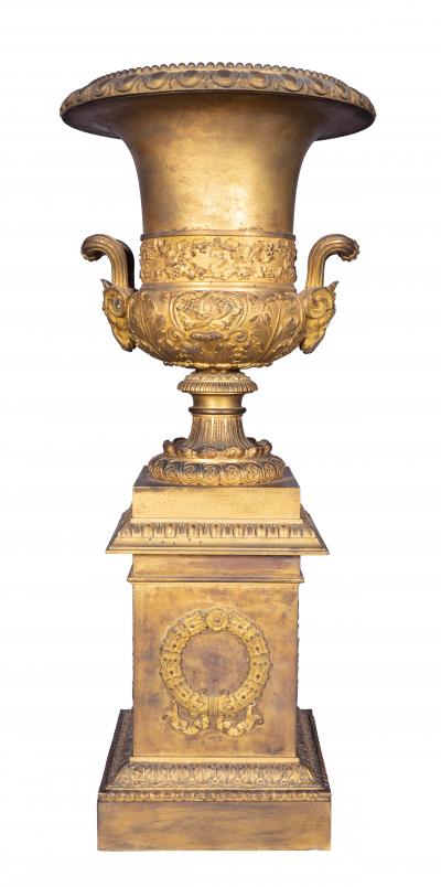 Large Pair Of French Empire Ormolu Campagna Form Urns