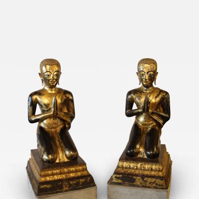 Large Pair Of Monk In Bronze 18 Century ayuttheya Period