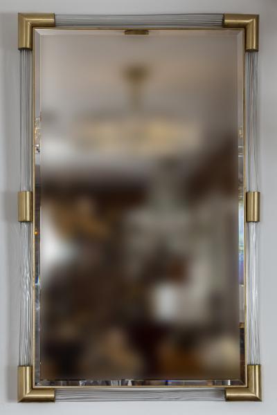 Large Pair Of Murano Blown Reeded Brass Mirror Contemporary