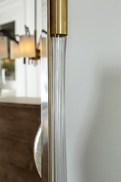 Large Pair Of Murano Blown Reeded Brass Mirror Contemporary