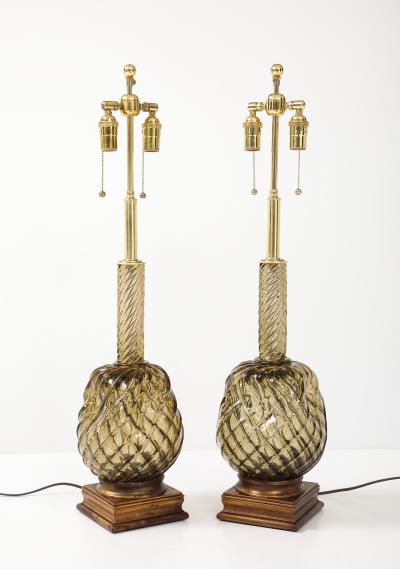 Large Pair of 1950s Murano Smoked Amber Glass Pineapple Lamps