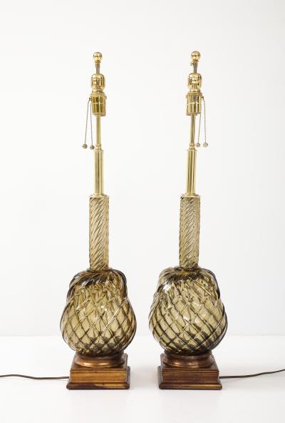 Large Pair of 1950s Murano Smoked Amber Glass Pineapple Lamps