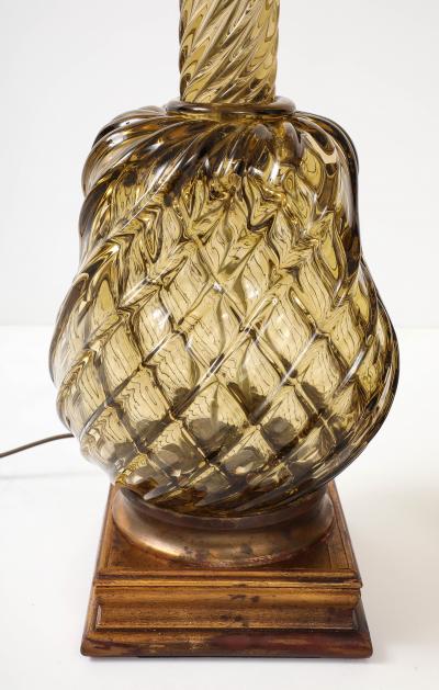 Large Pair of 1950s Murano Smoked Amber Glass Pineapple Lamps