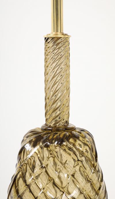 Large Pair of 1950s Murano Smoked Amber Glass Pineapple Lamps