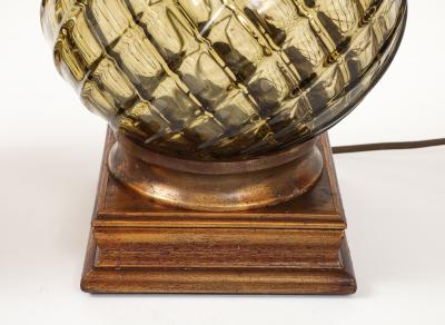 Large Pair of 1950s Murano Smoked Amber Glass Pineapple Lamps