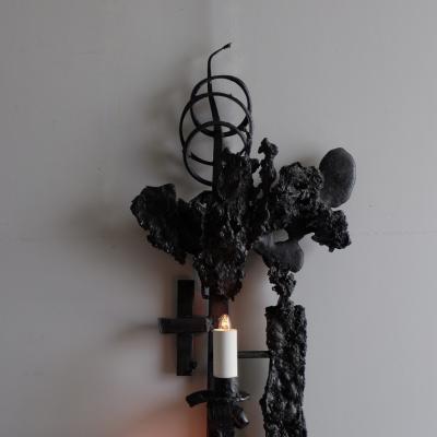 Large Pair of 1960s Brutalist Iron Wall Lights France