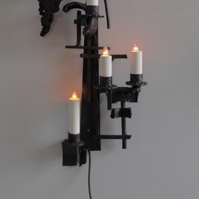 Large Pair of 1960s Brutalist Iron Wall Lights France