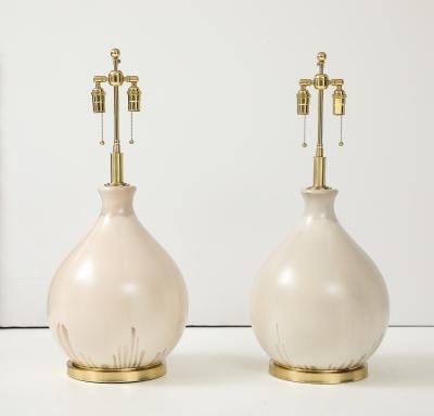 Large Pair of 1970s Balloon shaped Lamps with an Ivory Glaze