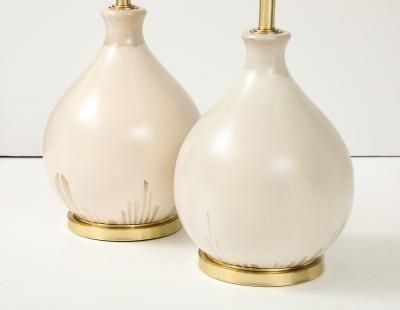 Large Pair of 1970s Balloon shaped Lamps with an Ivory Glaze