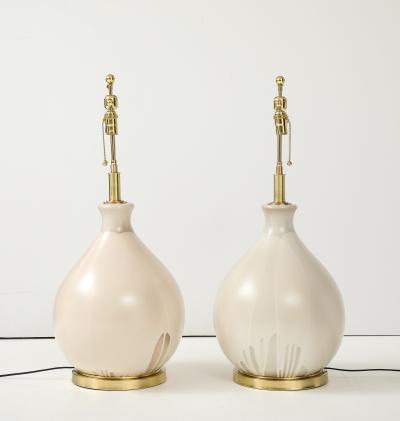 Large Pair of 1970s Balloon shaped Lamps with an Ivory Glaze