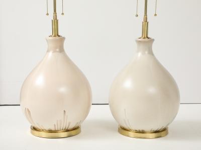 Large Pair of 1970s Balloon shaped Lamps with an Ivory Glaze