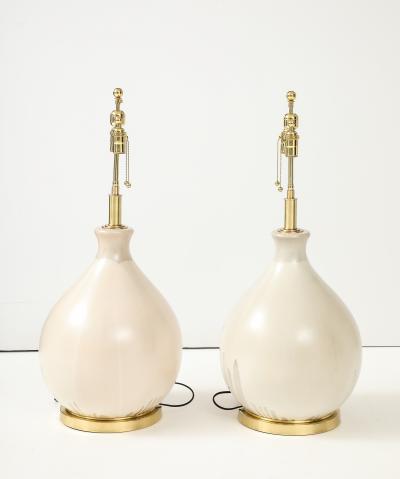 Large Pair of 1970s Balloon shaped Lamps with an Ivory Glaze