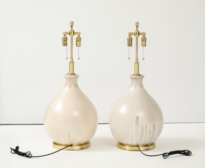 Large Pair of 1970s Balloon shaped Lamps with an Ivory Glaze