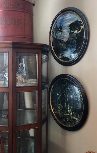 Large Pair of 19th Century Italian Glazed Majolica Framed Plaques