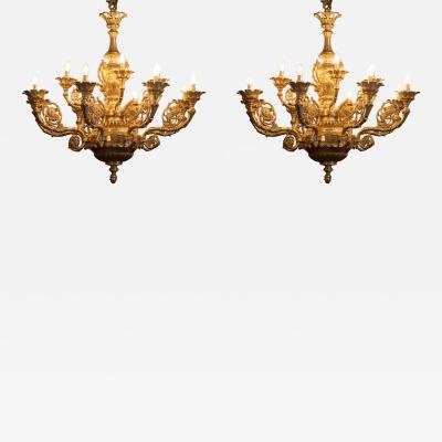 Large Pair of 20th Century English Ormolu Chandeliers