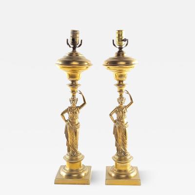 Large Pair of American Victorian Neoclassical Oil Lamps circa 1870