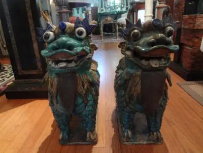 Large Pair of Antique Chinese Porcelain Foo Dogs