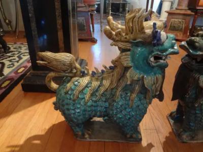 Large Pair of Antique Chinese Porcelain Foo Dogs