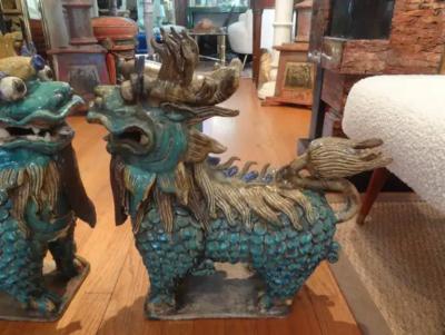 Large Pair of Antique Chinese Porcelain Foo Dogs