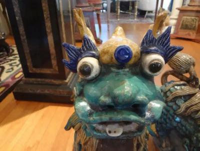 Large Pair of Antique Chinese Porcelain Foo Dogs