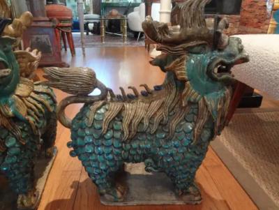 Large Pair of Antique Chinese Porcelain Foo Dogs