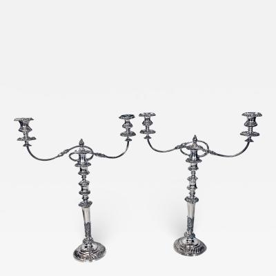 Large Pair of Antique Sheffield Plate Candelabra English C 1900 Ellis Bros