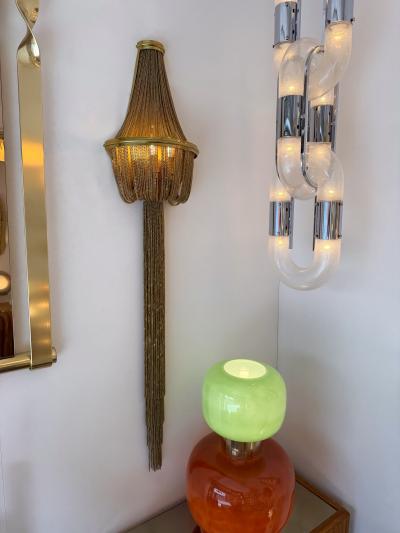 Large Pair of Brass Bracelet Chain Sconces