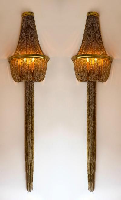 Large Pair of Brass Bracelet Chain Sconces