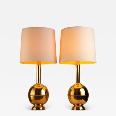 Large Pair of Brass Table Lamps Denmark 1960s