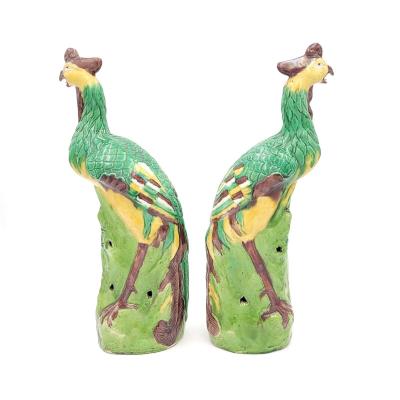 Large Pair of Chinese Export Porcelain Phoenixes circa 1900 Restored
