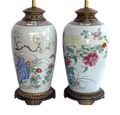 Large Pair of Chinese Famille Rose Vases Mounted as Lamps
