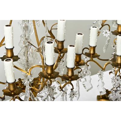 Large Pair of French Brass Crystal Girandoles