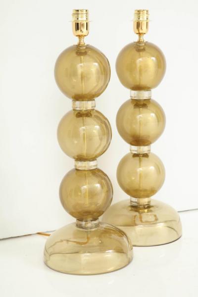 Large Pair of Gold Sphere Murano Glass Lamps Italy
