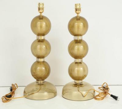 Large Pair of Gold Sphere Murano Glass Lamps Italy