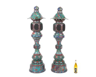 Large Pair of Japanese Cloisonne Enamel Lanterns Attributed to Kaji Tsunekichi