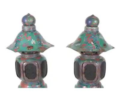 Large Pair of Japanese Cloisonne Enamel Lanterns Attributed to Kaji Tsunekichi
