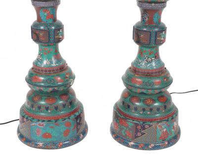 Large Pair of Japanese Cloisonne Enamel Lanterns Attributed to Kaji Tsunekichi